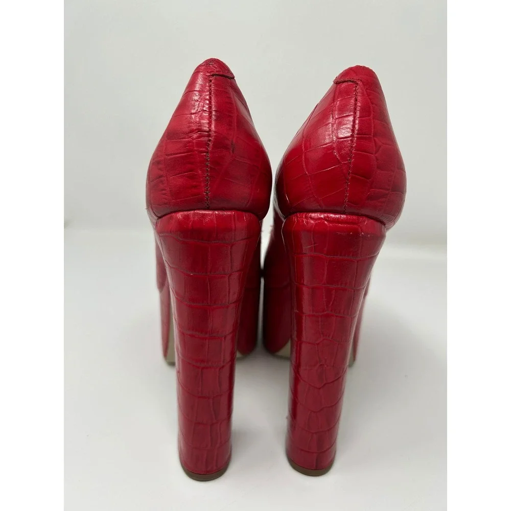 ZIGI Giorgia Red Crocodile Embossed Leather Platform Block Heel Pumps Size 9.5
